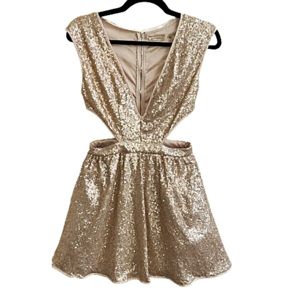 Mustard Seed Champagne Sequin Mini Dress Party Cocktail NYE Holiday Small - Picture 1 of 7
